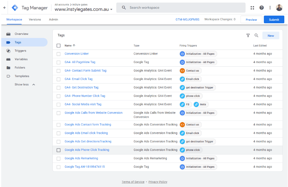 InStyle Gates- Google Tag Manager conversion tracking setup