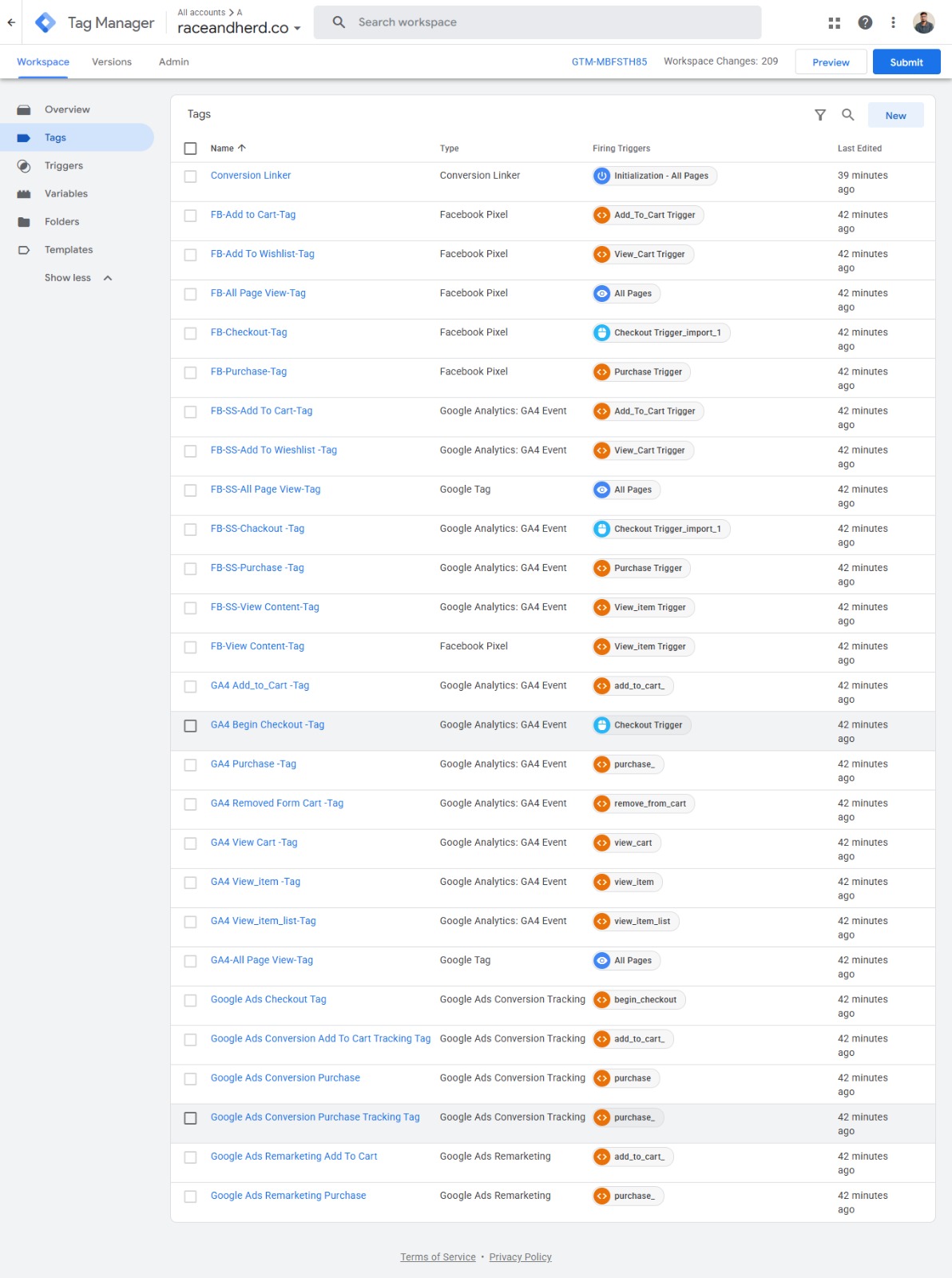 raceandherd -Google Tag Manager conversion tracking setup